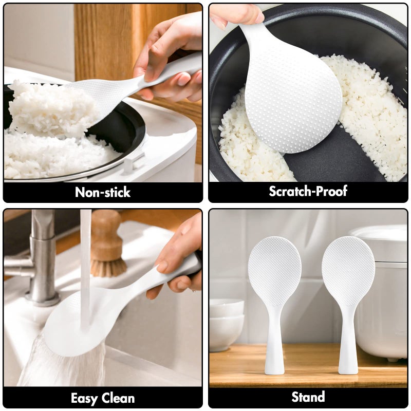 FireKylin 2 Pcs Plastic Rice Paddle,Non Stick Standing Rice Spoon Scooper Spatula,Heat Resistant Rice Cooker Spoon (White) - Image 4